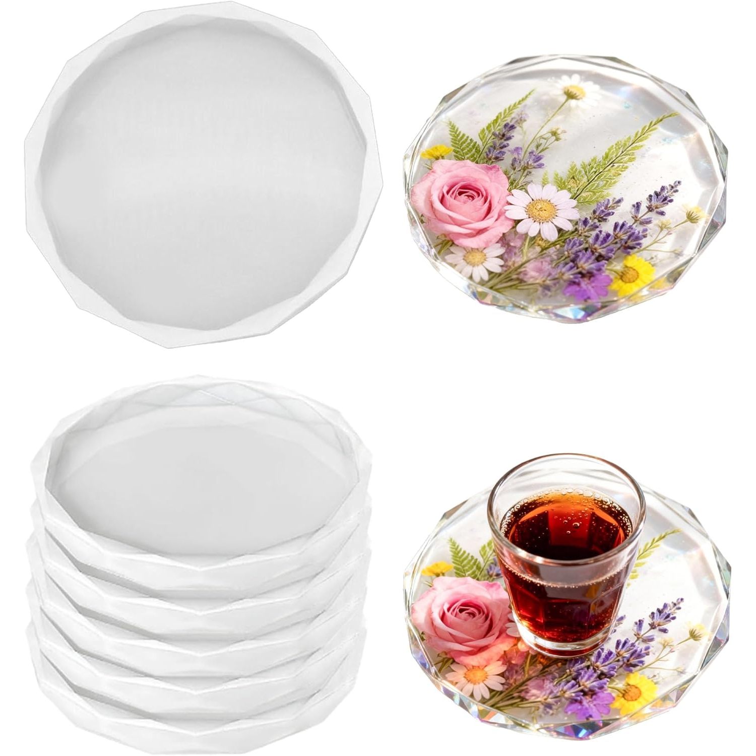 TEMU Lot de 6 moules en silicone à bords arrondis pour de résine, moules à plateau en époxy avec agate/, bricolage, fabrication, décorations de table