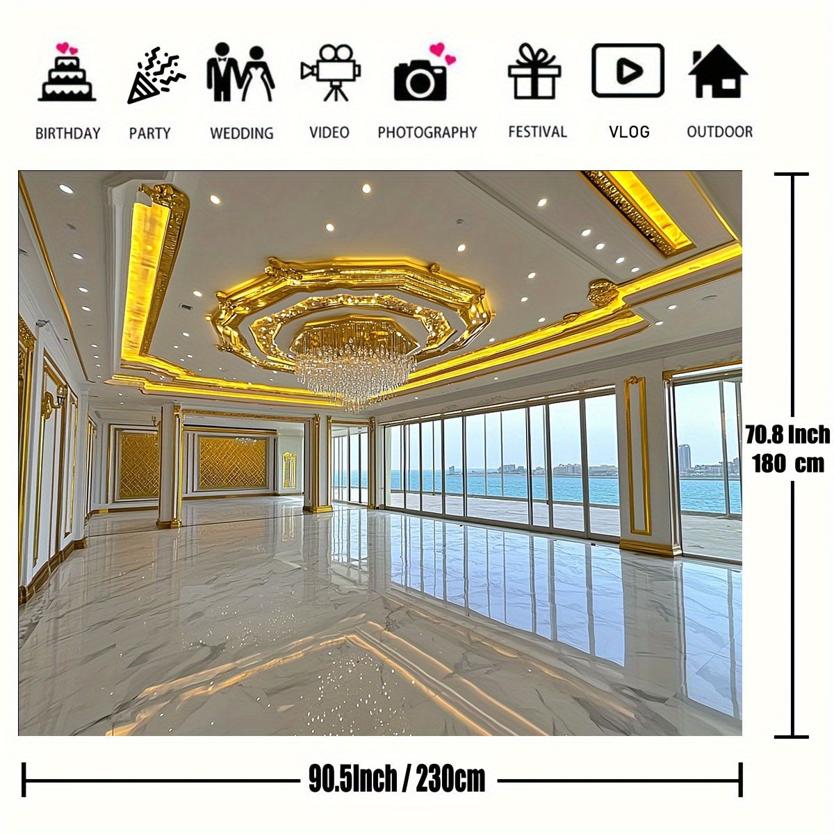 1pc luxurious ballroom theme backdrop with   crystal chandelier marble floor   windows no electricity needed polyester fiber photography backdrop for weddings parties corporate events 2d flat details 2