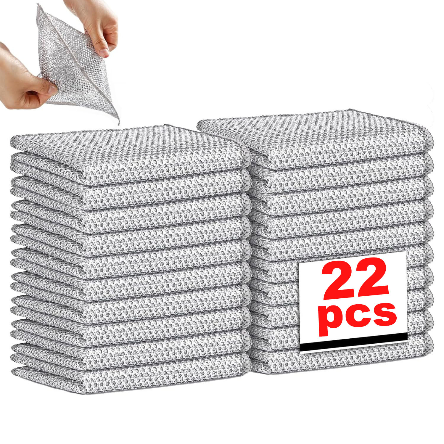 Image of Double-layer Non Scratch Cleaning Cloth, 22 Dish Towel, Kitchen Wiping Pad, Suitable For Dry And Wet Use, Fiber Cleaning Cloth, Designed For Metal And Tableware