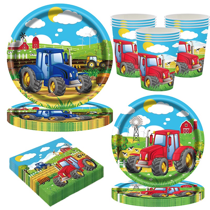 Image of 50pcs Tractor Birthday Party Decorations Party Plates Napkins Disposable Paper Cups Tractor Farm Birthday Party Supplies Tableware Set I Perfect For Halloween