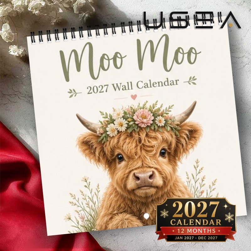 TEMU 2027 Wall Calendar, 1pc 2027 Wall Calendar, 12-month Yearly Organizer And Planner, 8.3 X 8.3 Inch Square Hanging Calendar, Twin Wire Spiral