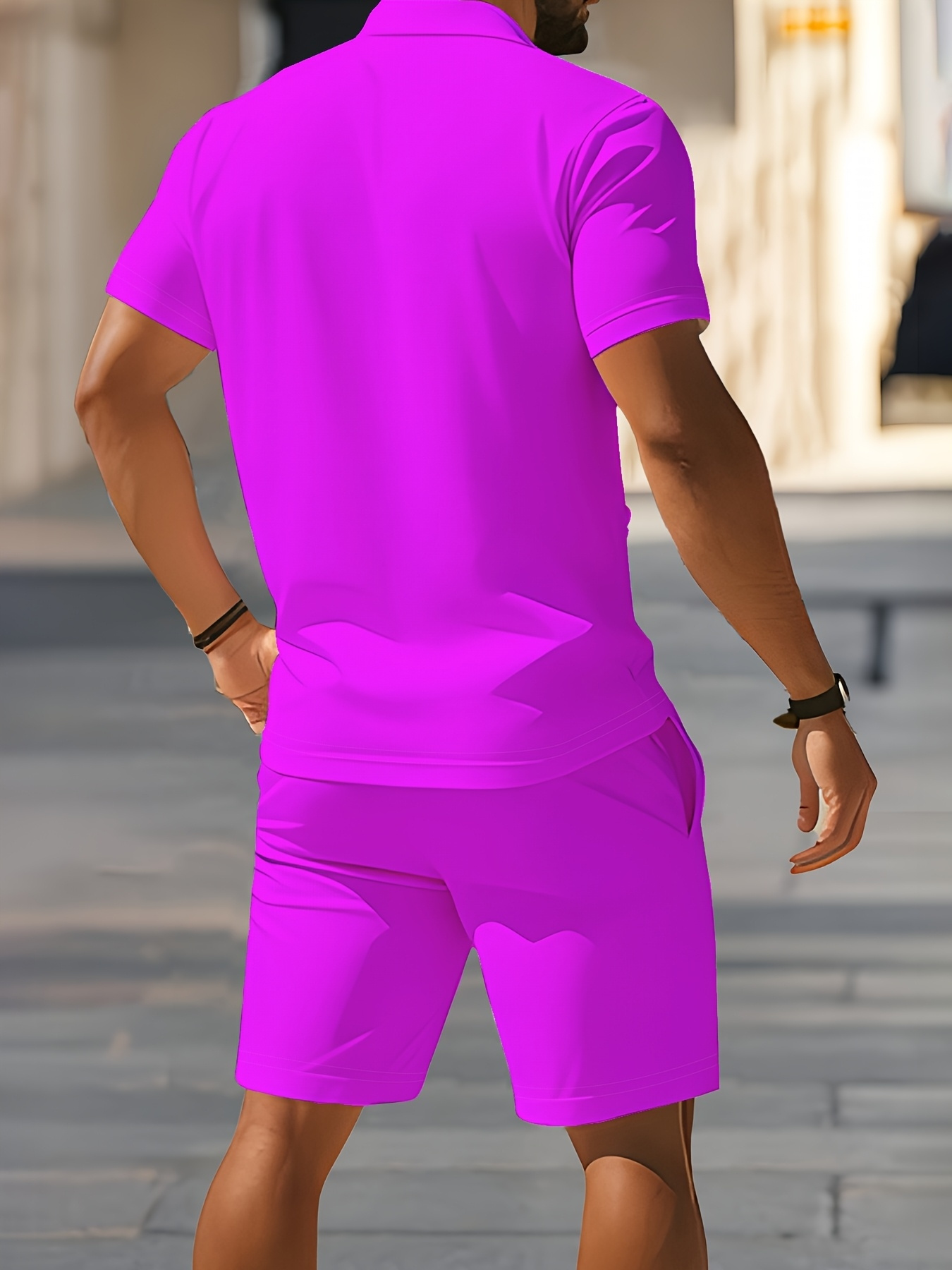 ensemble décontracté   pour homme - chemise et shorts 2 pièces pour tenue   en extérieur 1
