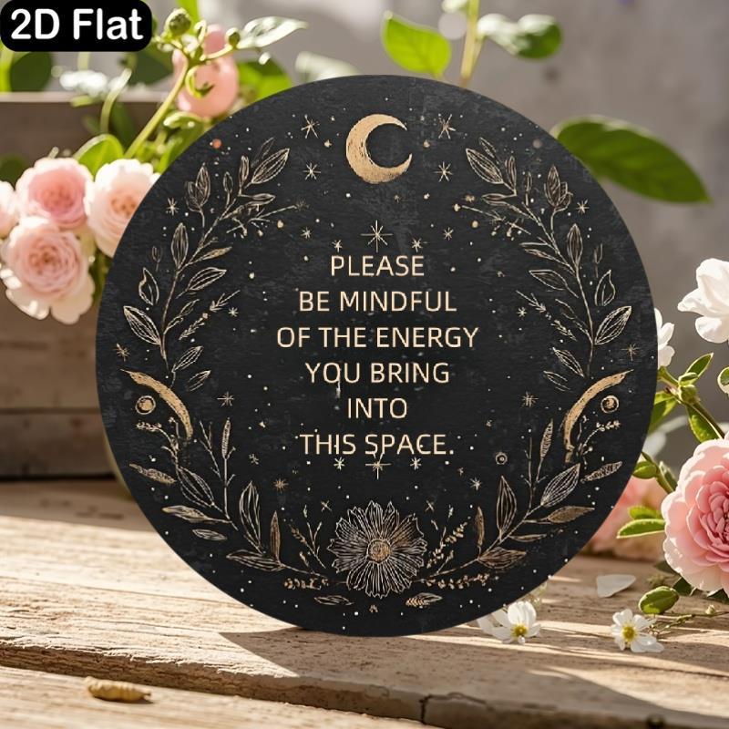 TEMU 2d Flat, 2d Flat Home & Seasonal Decoration - 1pc, 12x12in Inspirational Wooden Round Sign With Twine, Please Of You Into Message, Black With