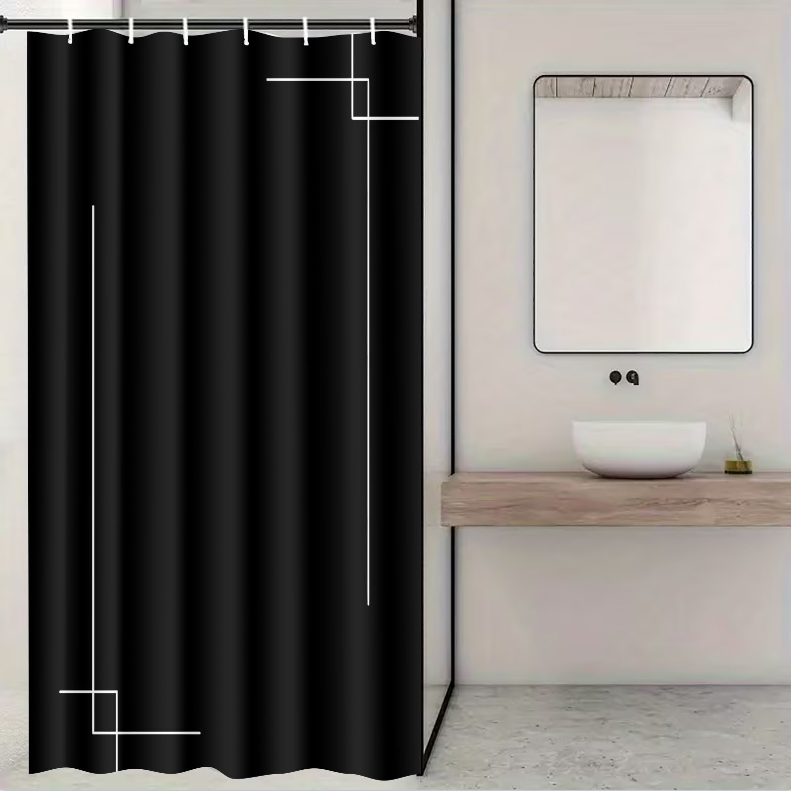 TEMU 1pc Of Minimalist Black Patterned Shower Curtain, High-end Elegant Bathroom Curtain Shower Curtain, Shower Curtain Home Decoration Pattern,