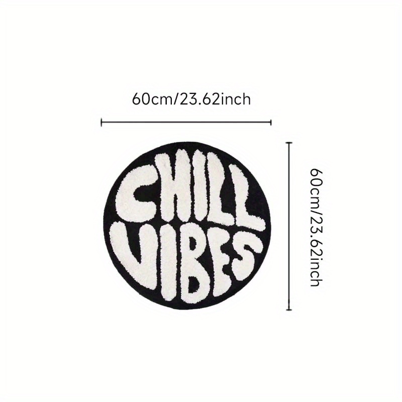 Faux Imitation Cashmere 1000g+10mm Round Black And Room Rug, Fluffy And Soft Bedroom Decorative Carpet, Large Area Lounge Plush Rug, Washable Household Floor Mat With " Vibes" English Letters