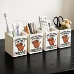 1pc, "I Just Tell People I'm Fine" Highland Cow Multi-Purpose Storage Organizer, Desktop Holder for Makeup Brushes, Pens, Remote Controls, Utensils & Supplies, Compact Space-Saving Organizer for Bathroom, Kitchen, Office, Bedroom, Living RoomOpen in new tab.