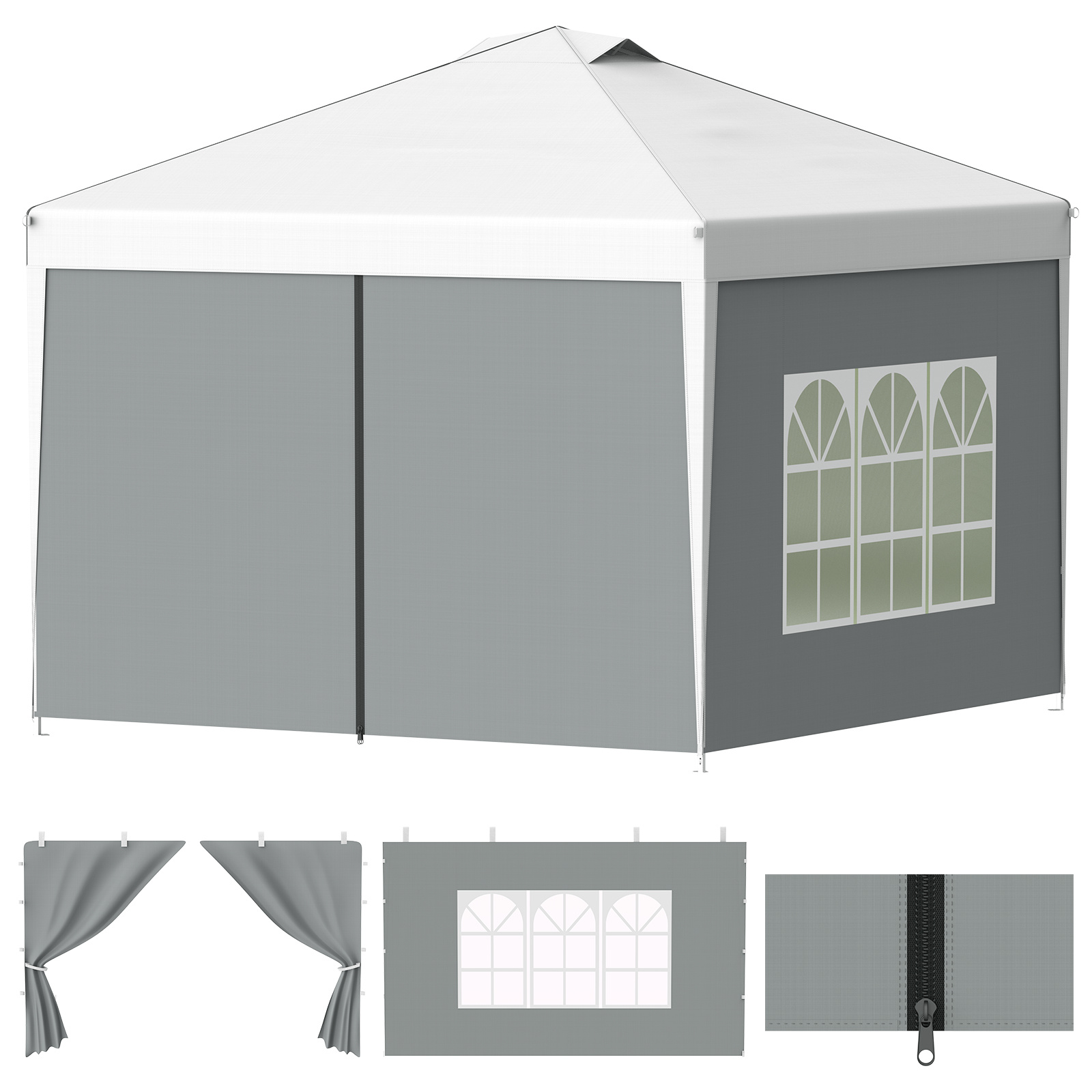 Image of Ezmbl Side Panels For 3x3m Gazebo, Side Panels For 3x3m Party Tent/garden Tent, With A Zip, With A Window-grey