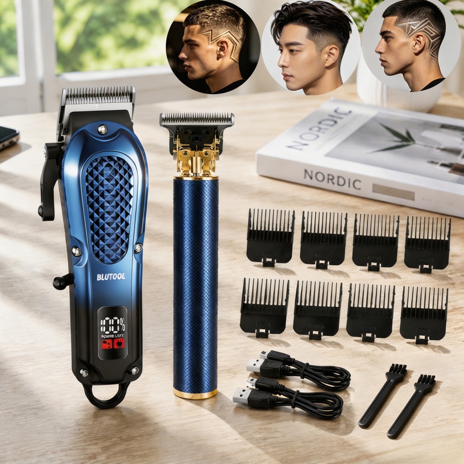 TEMU Professional Cordless Hair Clipper And Trimming Kit, Rechargeable Men's Haircut Set, With Lcd Display, Zero- , Dual Usb Charging, Ideal For Home