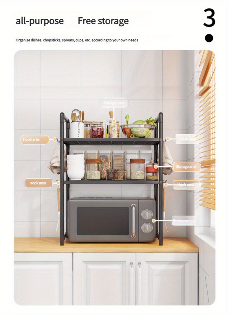 versatile multi layer microwave oven storage rack   plastic   for cookware plant display   kitchen countertops details 6