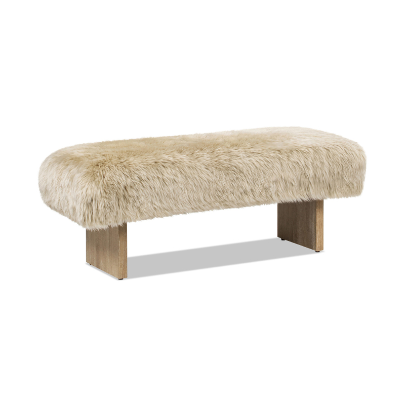 Leda 49' Retro Natural Blonde Sheepskin Fur Bench - Genuine Fur Rectangular Accent Suitable for, Entryway,, Minimalist Scandinavian & Decor, Furniture