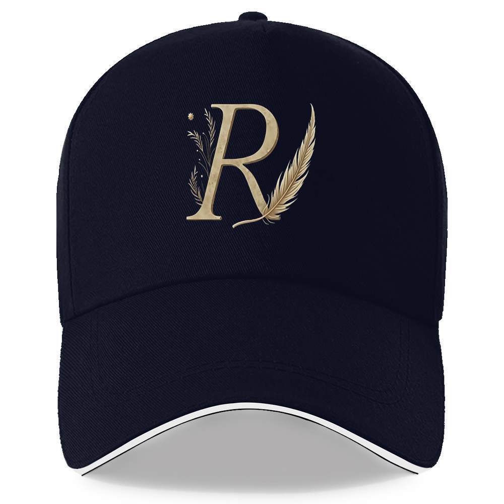 TEMU 1pc Golden "r" Letter With Plants & Feather Printed Adjustable Baseball Cap - Lightweight Travel Cap Suitable For , Machine Washable, Valentine'