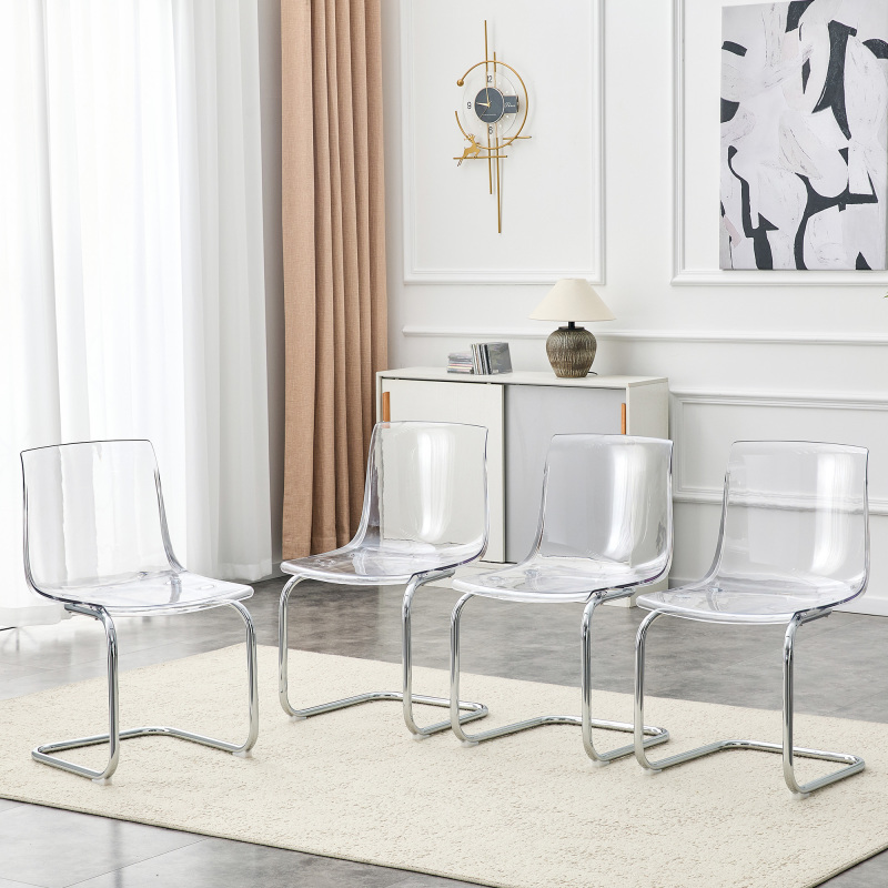 transparent dining chair with arched legs pc seat surface and steel pipe frame modern dining chair acrylic desk and chair suitable for   room transparent version 4pcs set