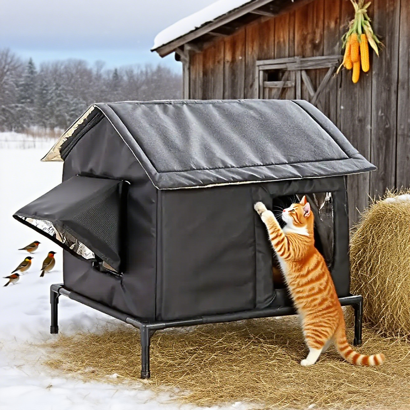 item picture winter outdoor pet house heavy duty oxford cloth shelter windproof rainproof   interior for cats small dogs   protection for indoor outdoor   cat   house outdoor cat house weatherproof xl pet shelter