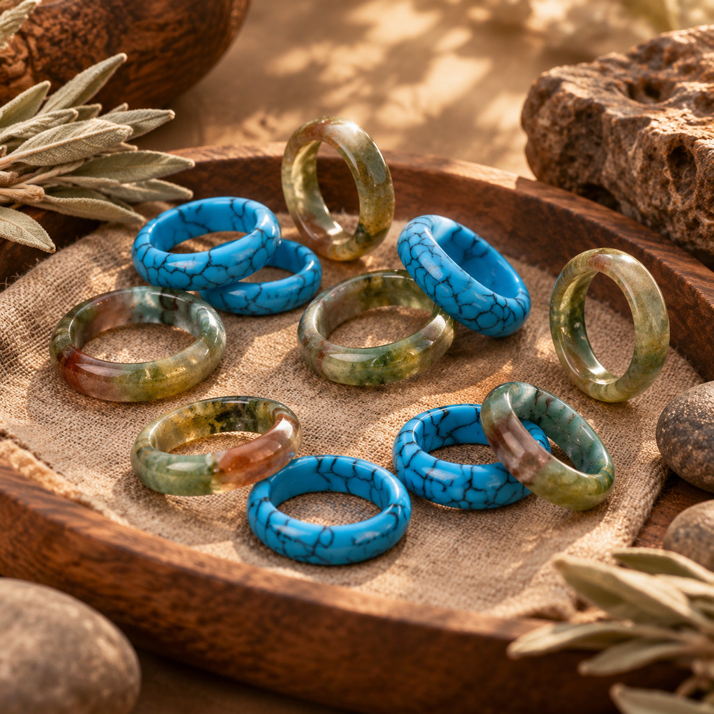 2pcs Bohemian Multi-Color Agate & Turquoise Ring Set
