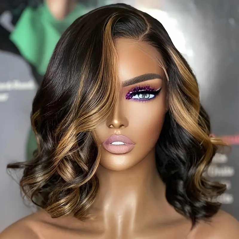 1B-30 Ombre Highlight Bob Wig Human Hair | 4x4 HD Lace Front | 200% Density Body Wave Short Wigs for | Pre-Plucked Natural Hairline | Elegant Ombre Colored Human Hair Wig, Fashion Accessory, Body Wave Texture, Full Luxurious Look