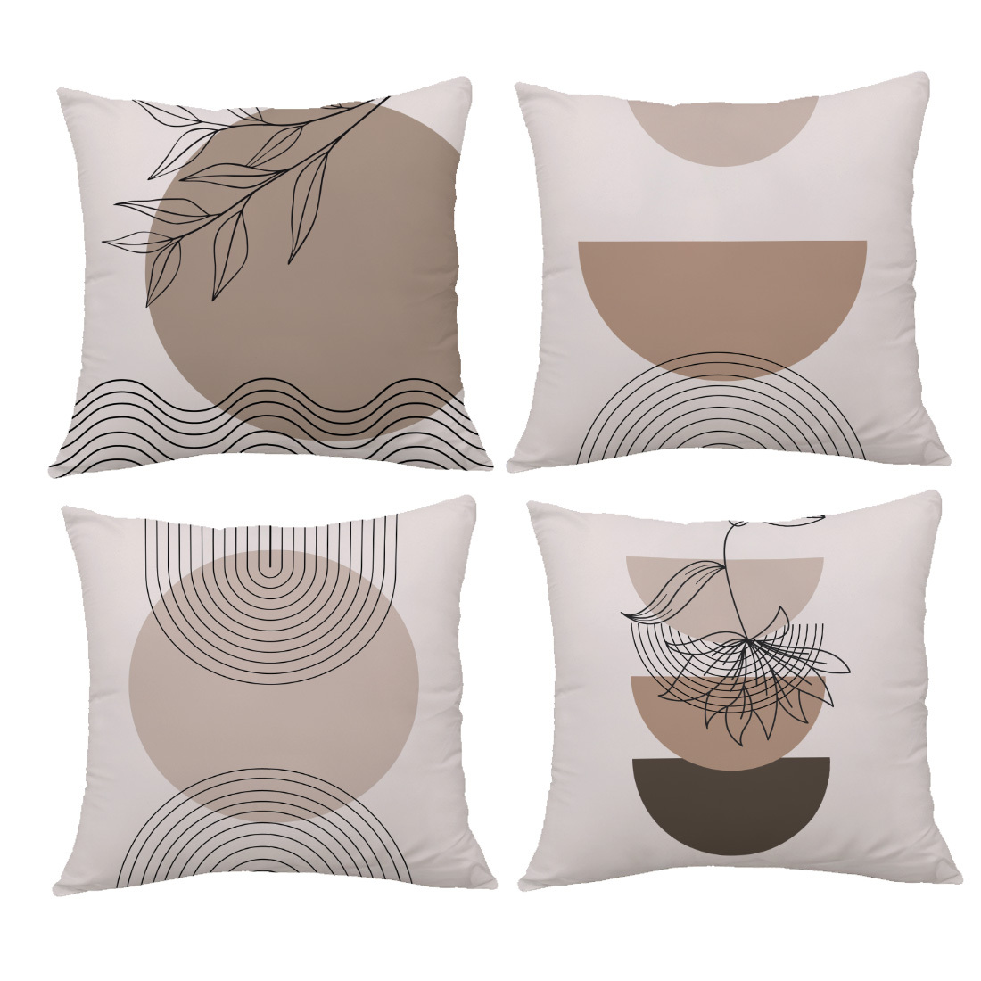 E-shop 4er-Set, Einseitig Bedruckte Kissenbezüge, Abstrakte Geometrische Blattlinien-Illustration Kissenbezüge, 15,75x15,75 Zoll/17,71x17,71