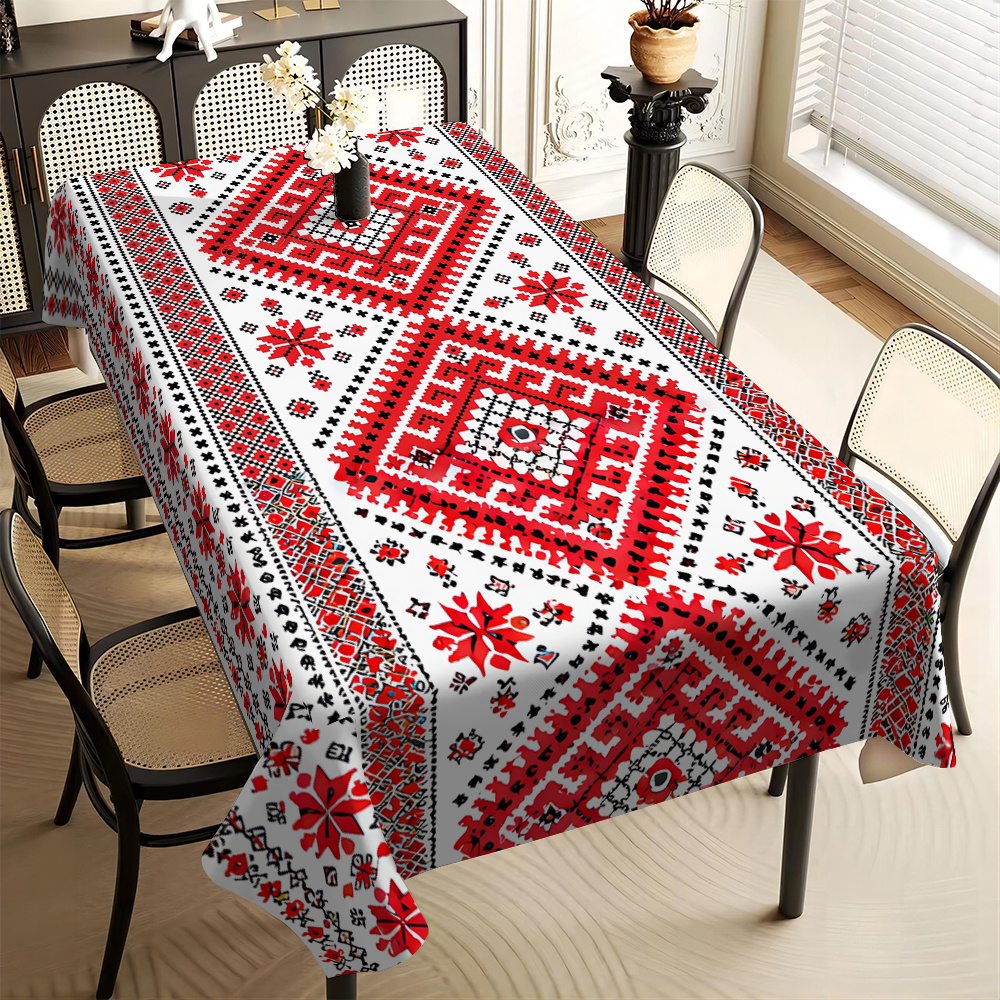 

1pc Red Totem Texture Element Rectangular Tablecloth Picnic Cloth, Suitable For Home Kitchen Restaurant Party Yard Indoor And Outdoor, Decoration , Scene Decoration