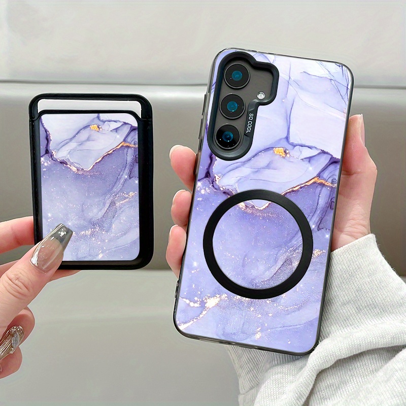 TEMU Phone Case: 2pcs Set Creative Purple Element Pattern Magnetic Phone Case & Fashionable Luxury Artificial Leather Magnetic Property