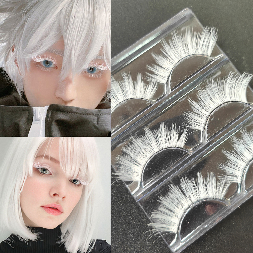 Image of Cos White Long False Eyelashes, Matsumoto Stage Performance Full Strip Hard Stem False Eyelashes For Comic