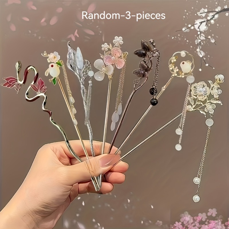 TEMU 3 pezzi di forcine vintage da donna, set casuale da 3 pezzi, strumento per fotografia di appuntamenti, accessorio per capelli con design multi-,