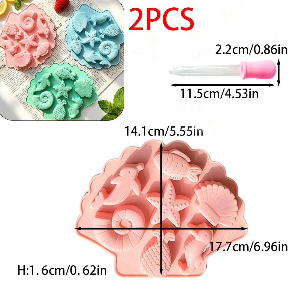 TEMU 2pcs/set Dropper 7-cavity Candle Silicone Molds Sea Snail Shell Starfish Soap Mold Handmade Home Resin Ornaments Mermaid Tail Seahorse Shaped