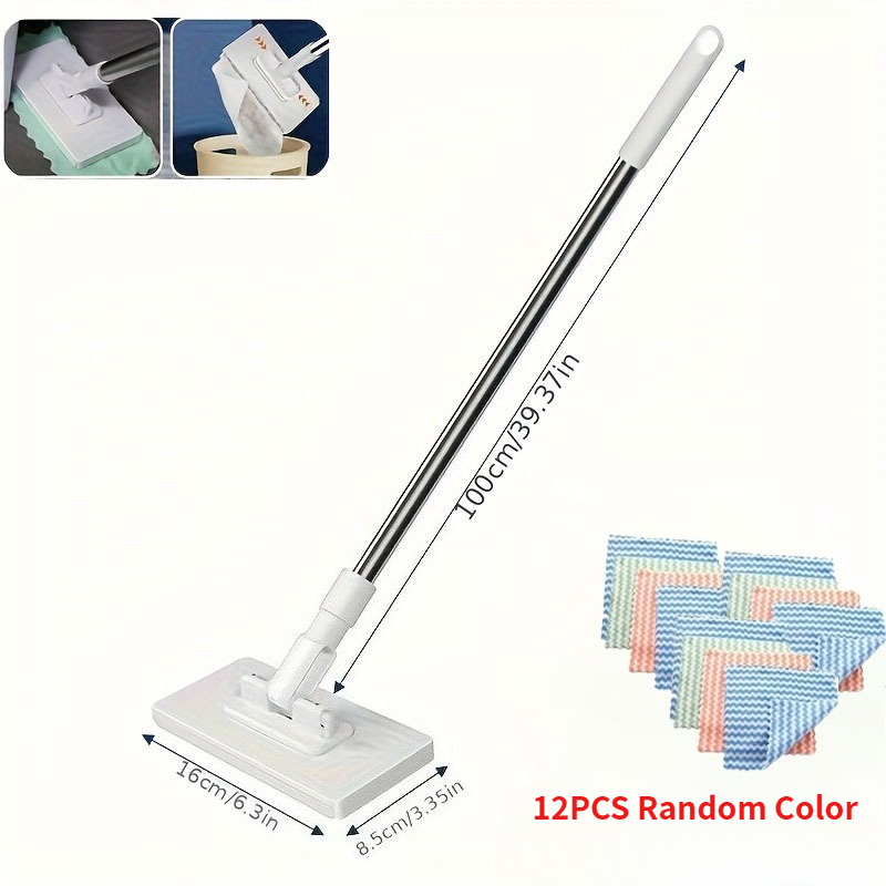 Image of 13pcs/set (1pc Mop And 12pcs Random Color Cloths) Hand Wash Free Lazy Flatbed Mop For Wet And Dry Use, Reusable Press Clip Mop, For Kitchen, Bathroom, Window, And Floor, Multifunctional Cleaning Tool
