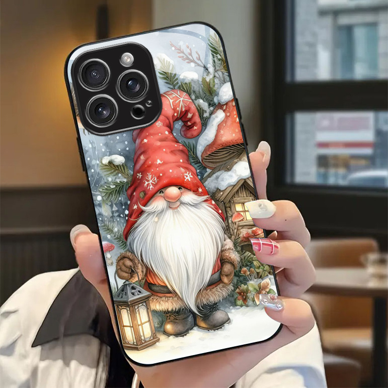 TEMU Phone Case - A Textured Plastic Phone Case Featuring A Christmas Gnome, Compatible With For Iphone Including 17 Air, 16 Plus, 15 Pro Max, And