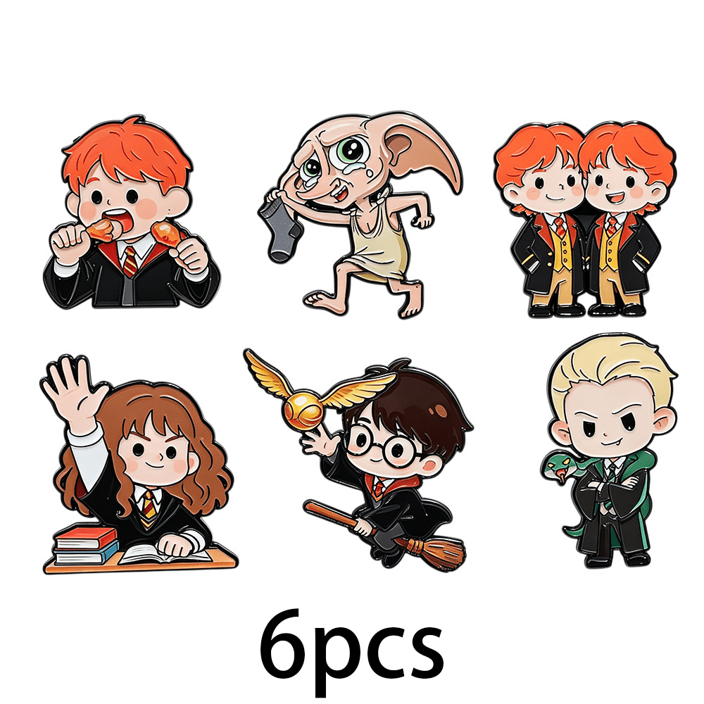 TEMU 6pcs Créatif Cartoon Harry Potter Dobby Peinture de Cuisson Résine Moulage Blocage de Couleurs Émail Pin Vêtements Sac à Dos Bijoux Métal Badge