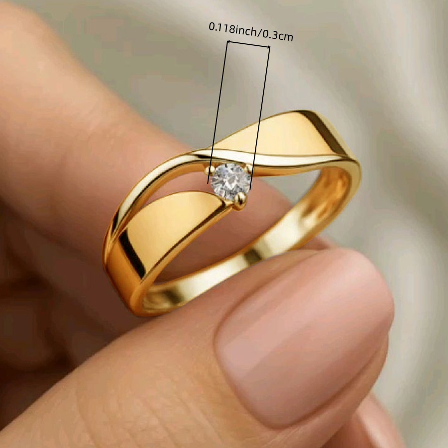 Synthetic Cubic Synthetic Zirconia KC Plated Elegant Geometric Lines Micro-Paved Ring for Women Round 1pc Copper Plated-Tone Jewelry 3-prong Setting Durable Party & Daily Wedding Engagement Fashion Accessory, Perfect for Valentine's Day Gifts