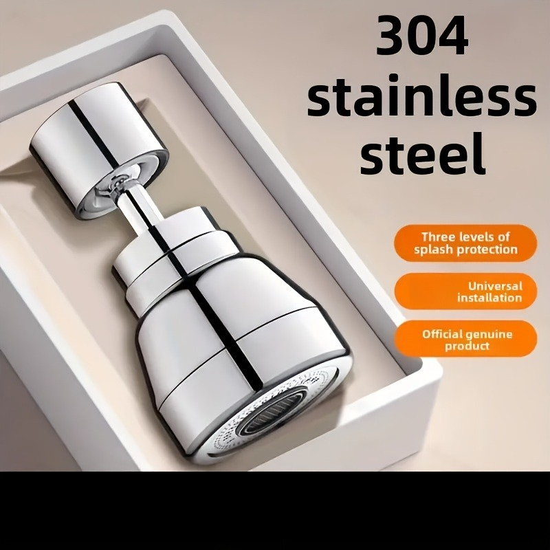 [360° Rotating Water Saving] 5pcs Set - 304 Stainless Steel, Three-Mode Faucet Nozzle | 360° Rotating Water-Saving Bubble Maker (Bubble/Spray/Water-Saving) | Splash-Proof Kitchen Sink Additions - Modern Design with Clip-Type Valve
