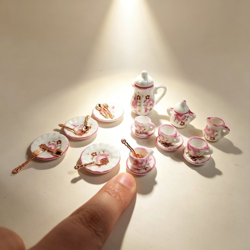 TEMU 23 pièces/1 lot de modèle miniature de tasse et soucoupe, convient pour maison de poupée, maison modèle, accessoires de décoration de jardin sur