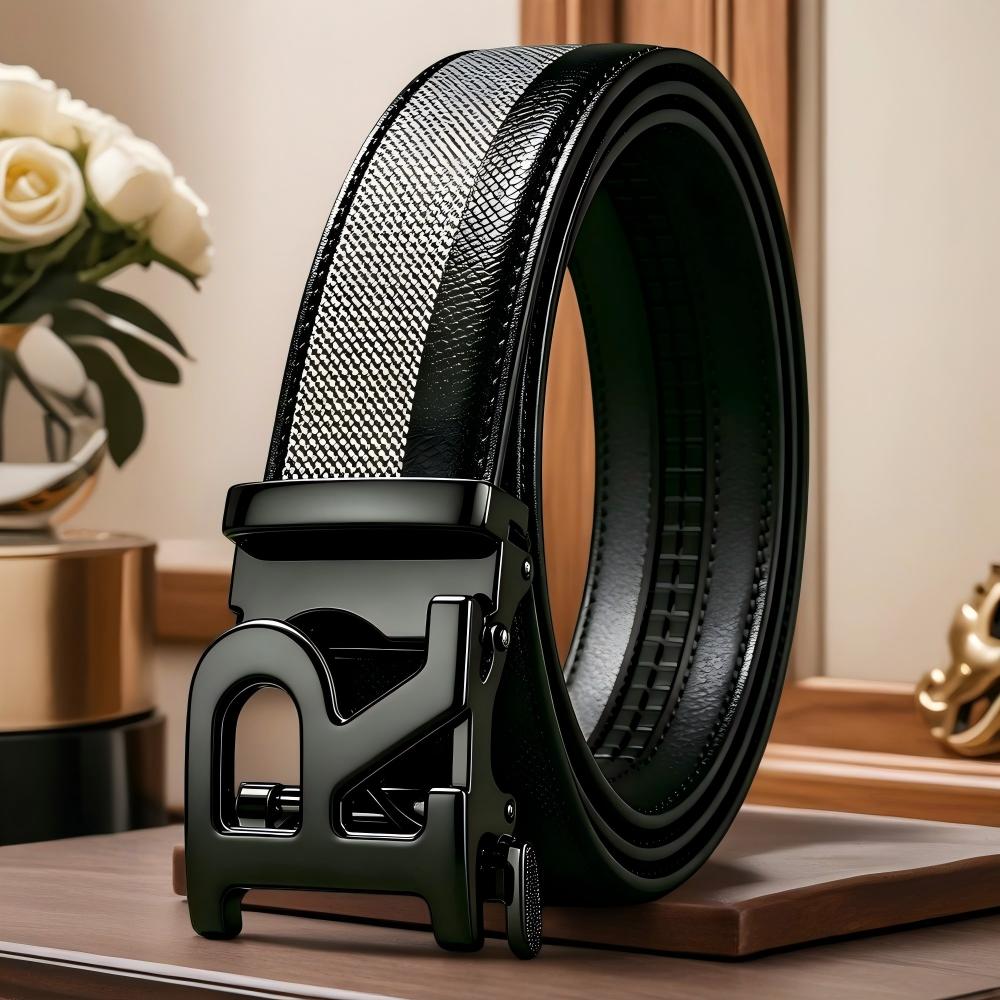 Image of Automatic Faux Leather Belt Alloy R Business Formal Dress Casual Faux Leather Belt For Jeans - Fashion Daily Decoration Jeans Belt - Belt - Ideal Holiday Gift