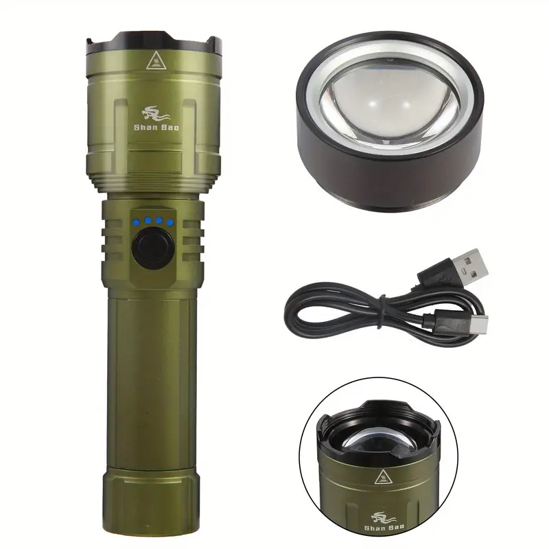green outdoor camping mountaineering zoom flashlight focusing can ignite Product details 2
