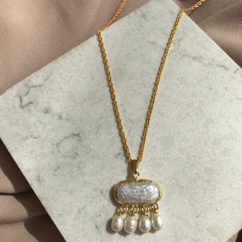 TEMU 1pc Elegant Unique Baroque Pearls Ladies Tassel Pendant Necklace Party Gift Party Prom