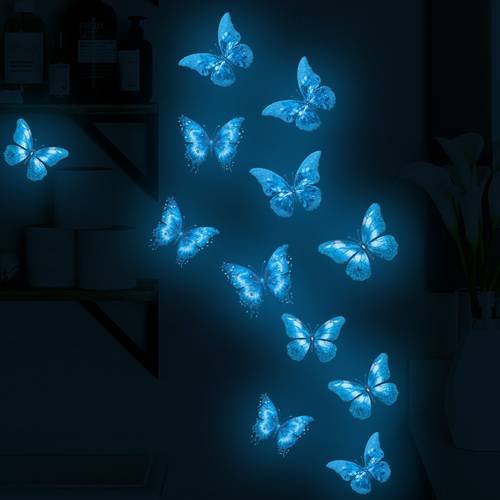 12pcs of glowing wall stickers luminous wall decals blue for decorating walls with butterflies in flight easy to peel and stick removable suitable for living rooms bedrooms and bathrooms made of self