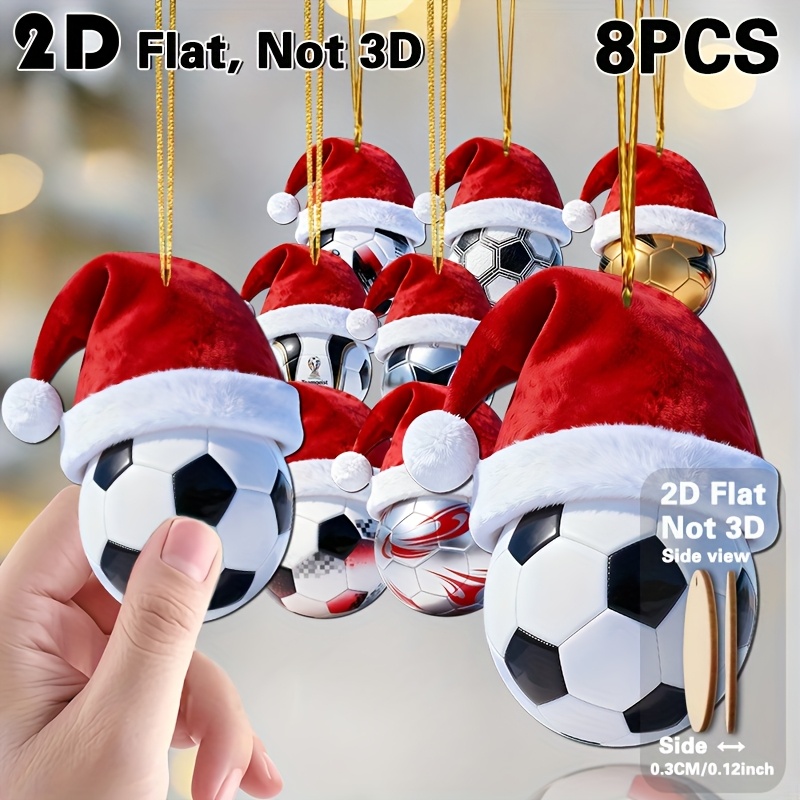 TEMU Set di 8 pendenti 2D in legno con motivo di Natale e da calcio, ornamenti per albero di Natale, pendente per punta 'albero, adatti per