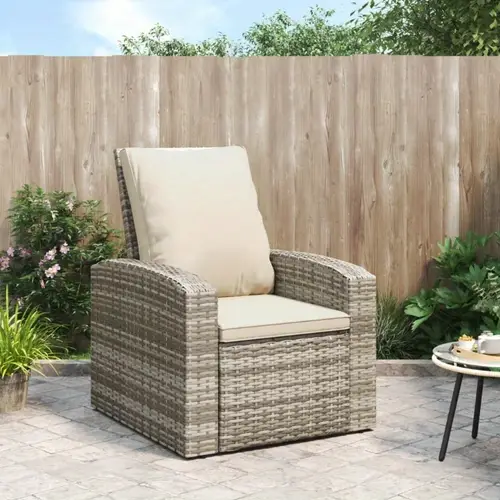 light brown poly rattan patio reclining chair with cushions manual recliner ergonomic armrests solid back support weather resistant outdoor furniture for garden deck backyard woven texture style thick