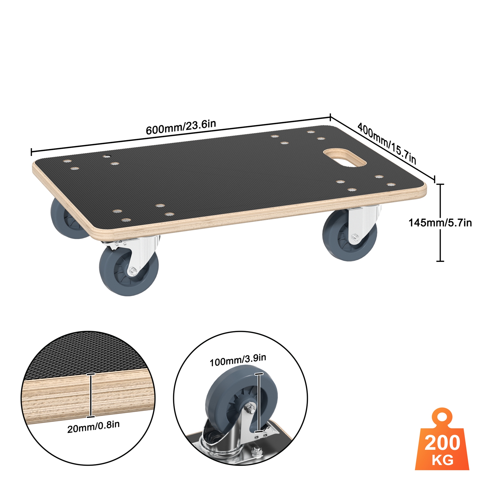 Image of 1 Flatbed Trolley, 60 X 40 X 14. 5cm Furniture Dolly, Furniture Roller, Transport Roller, Load Capacity Up To 200kg, For Indoor And Outdoor Use