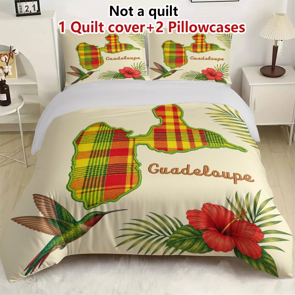 TEMU Ensemble de housse de couette 3 pièces avec carte de la Guadeloupe et (1 housse de couette et 2 taies d'oreiller, couette non incluse), thème