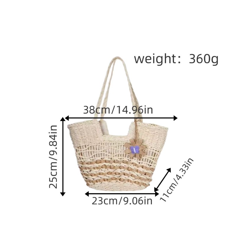 Image of Women' Handmade Straw Woven Tote Bag - Straw Large Capacity Closure Beach Bag With Shoulder Strap Suitable For Summer,, Picnic, Travel, Casual Handbag, Bohemian Style, Multifunctional Carryall