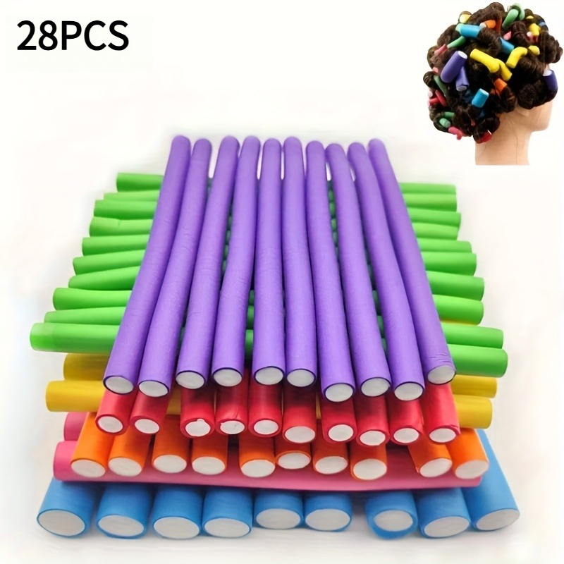 TEMU 18/28pcs No Heat Curlers - Hair Rods, Soft Waves & Spiral Curls For Short & Long Hair, Heatless Hair Rollers Set (red/blue/yellow/purple/green)