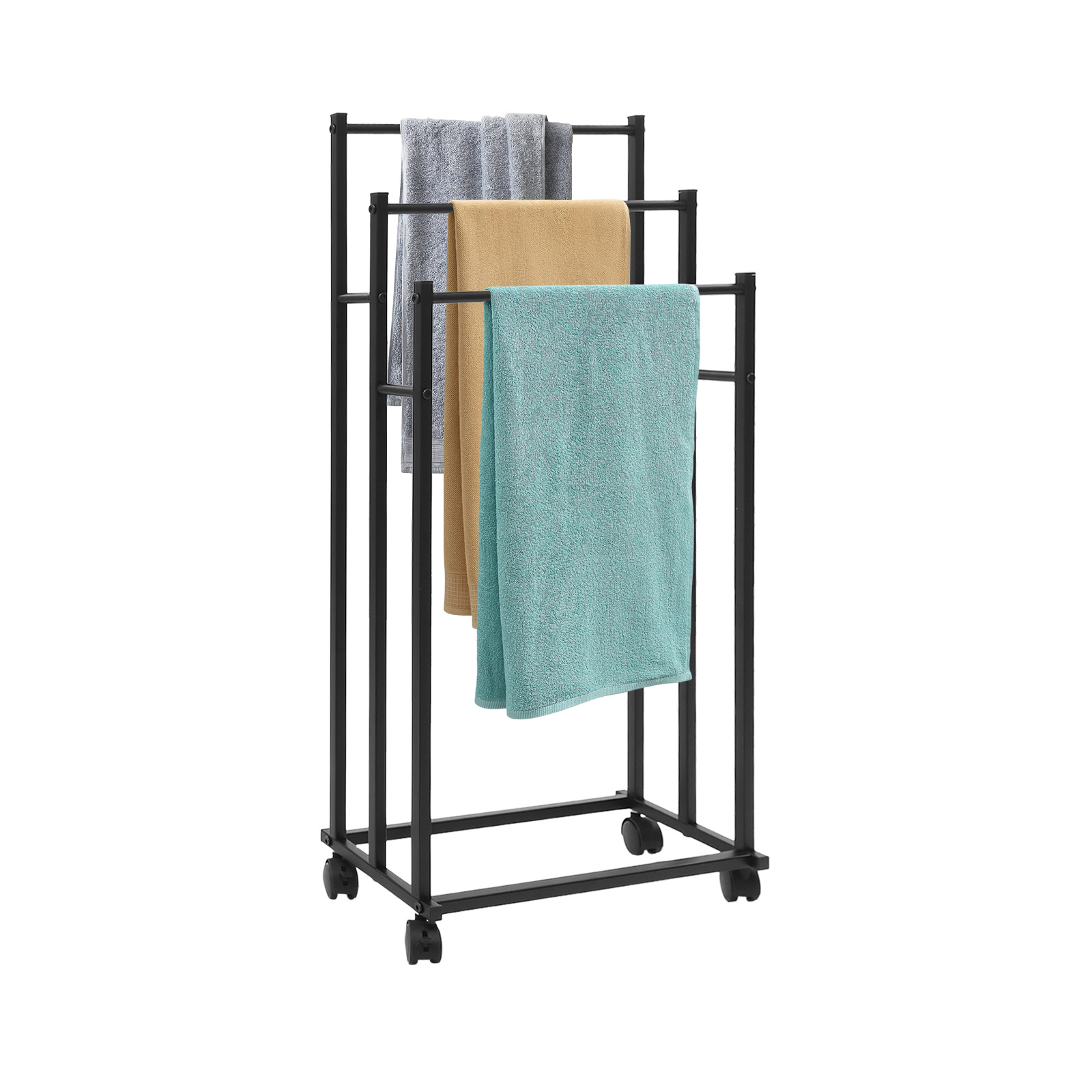 TEMU Un porte-serviettes autoportant, support à serviettes mobile en métal polyvalent pour salle de bain et toilettes, avec barres et roulettes, ,