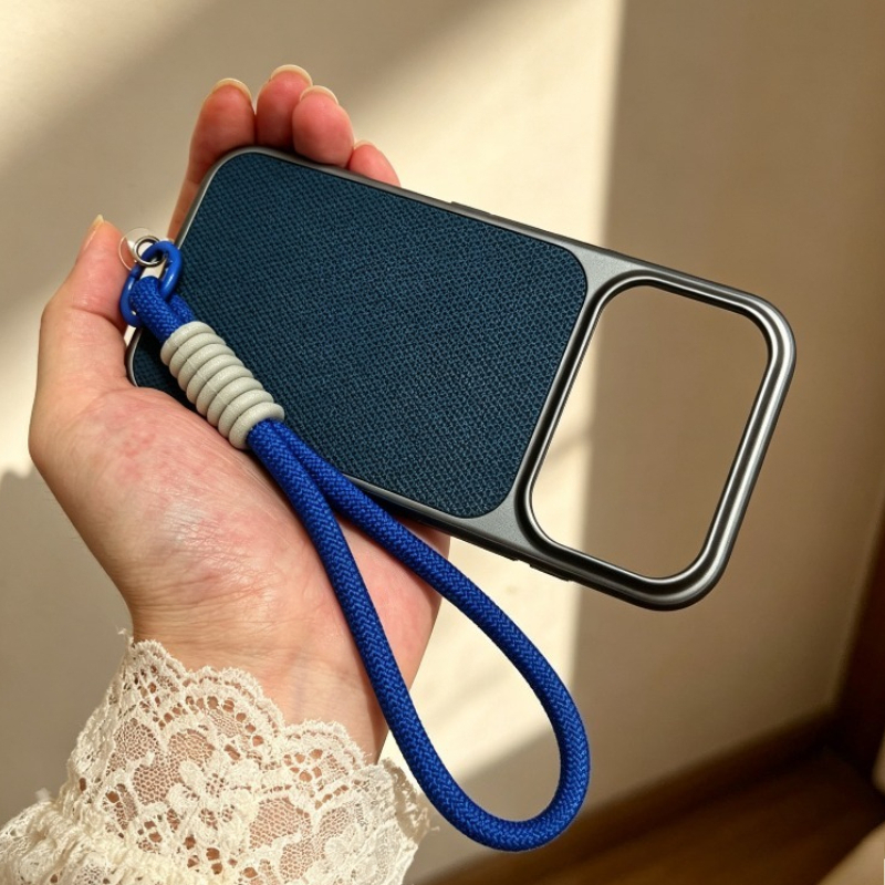 TEMU Phone Case - Metal Colour Frame Shockproof Protective Cover With Detachable Wrist Lanyard, Anti-slip Textured Phone Shell For Iphone 12 13 17 18