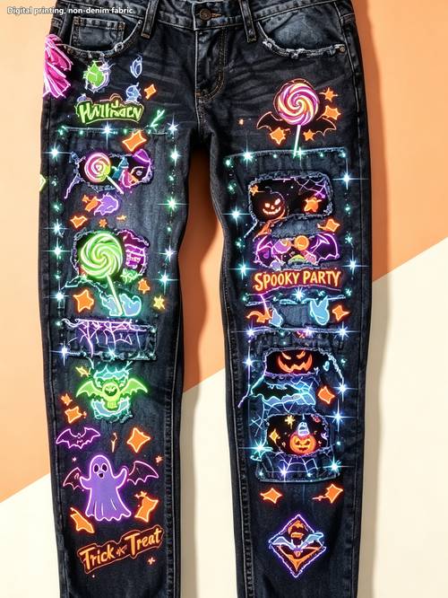 halloween theme digital printed straight leg pants ghost candy pattern casual trousers for fall wear
