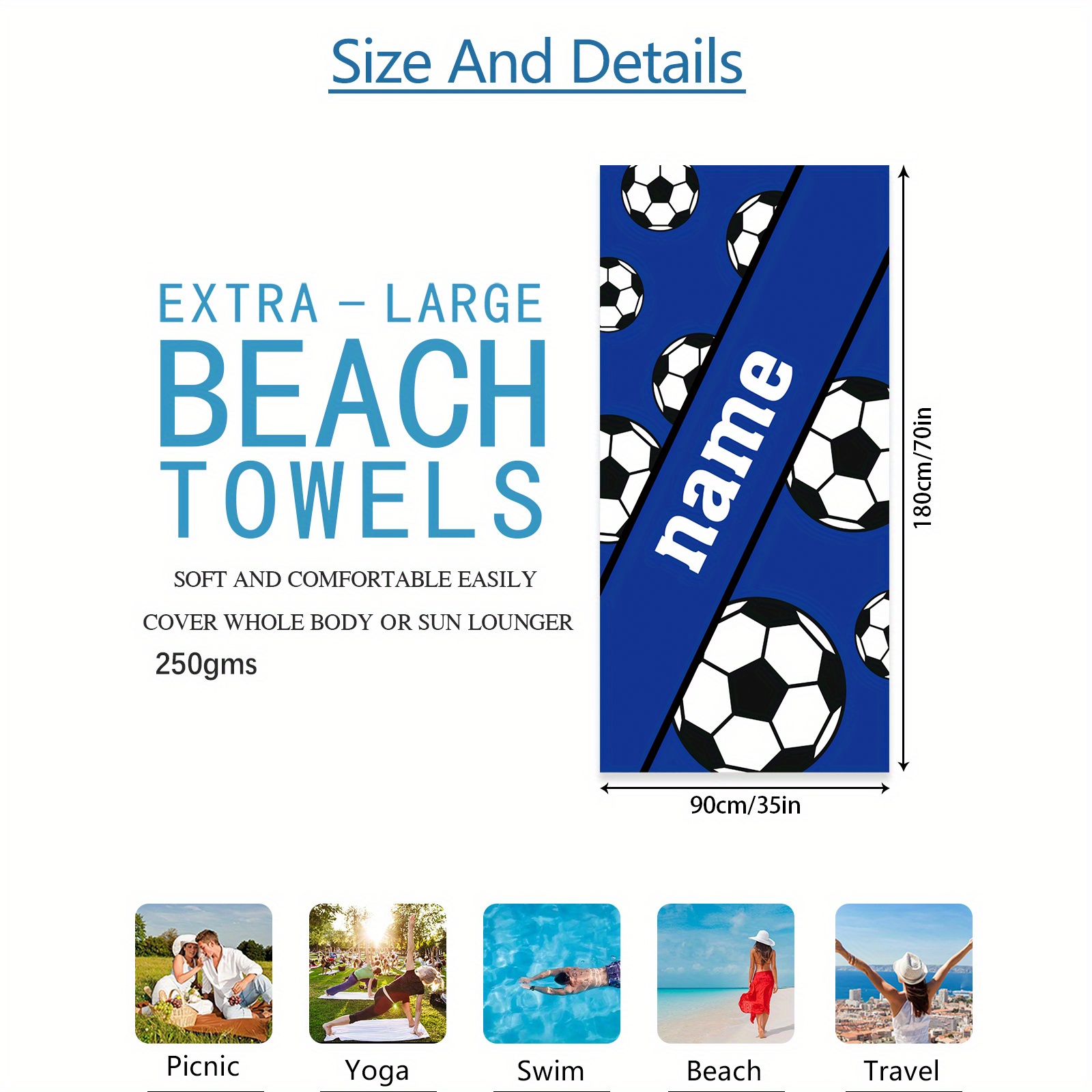 TEMU 1pc Custom Name Beach Towel, Personalized Towel, Soccer Personalized Beach Towel, Towel With Name, Birthday Gift, Colorful Towel, Custom Beach