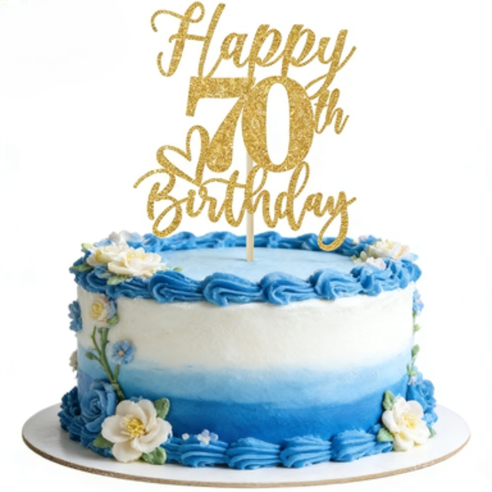 Image of Happy 70th Birthday Cake Topper, 70th Birthday Cake Decorations, Cheers Years, 70 And Fabulous, 70th Birthday Party Decorations Golden Glitter,halloween, Christmas