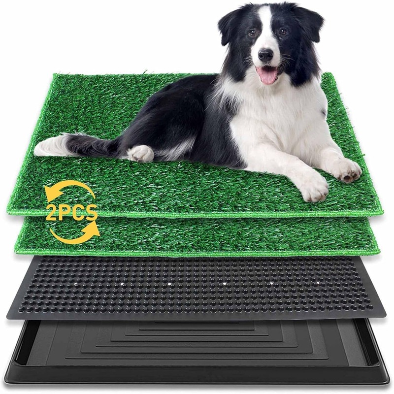 76*51cm Mat Featuring Drainage Holes For Canine Toilet Training, Suitable For Indoor And Outdoor Use, Includes 2 Synthetic Grass Mats And A Collection Tray For Puppy Toilet