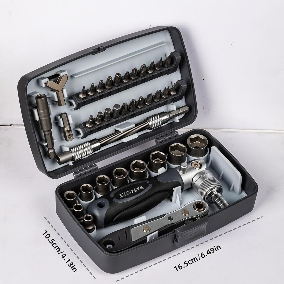 TEMU Jeu de tournevis à cliquet 38-en-1, kit d'outils de maintenance magnétiques, avec embouts magnétiques et manche rotatif, complet avec barre