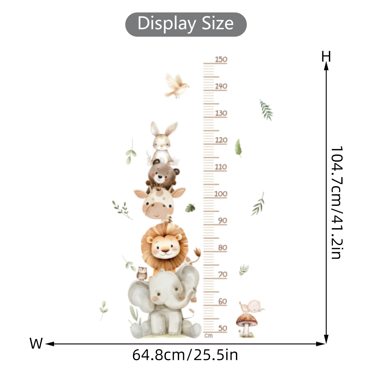 Image of 2 Sheets Brup Cartoon Stacked Animals Height Measurement Wall Stickers Removable Kids Room Nursery Playroom Bedroom Growth Chart Art Decals, School Decoration, School Decor