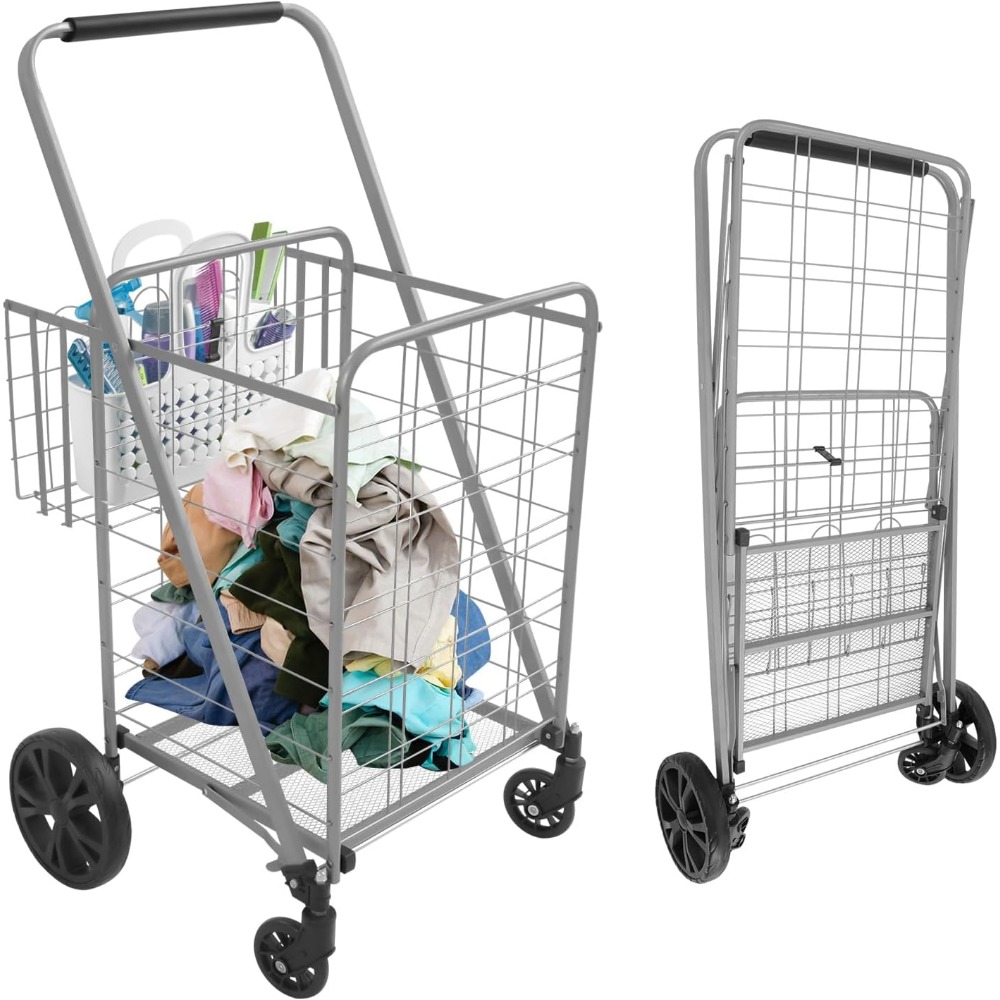 TEMU Shopping Trolley Folding Shopping Cart, Grocery Trolley With 4 Wheels And Handle, Shopping Trolleys For Laundry Shopping Luggage, 52, 40, 49cm,